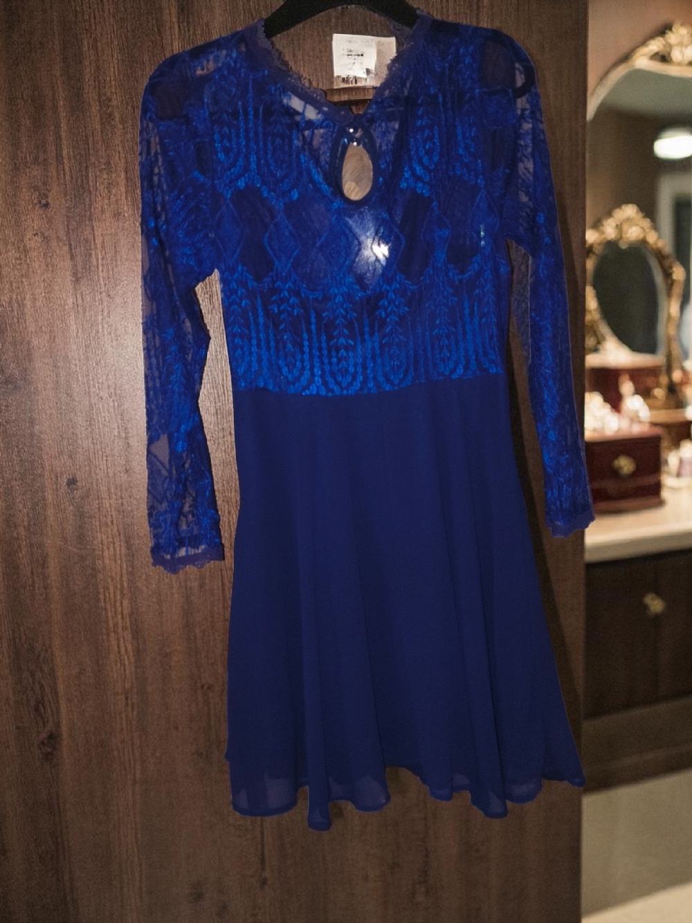 Altar'd State Royal Blue Long Sleeve Lace Fit-and-Flare Dress Size M - Picture 5 of 7